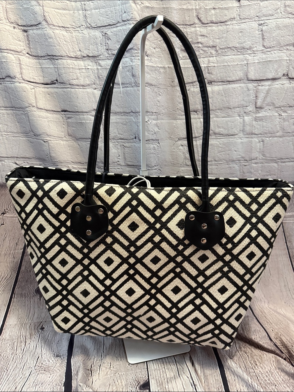 Black & White Geometric Canvas Tote Bag - Picture 5 of 5
